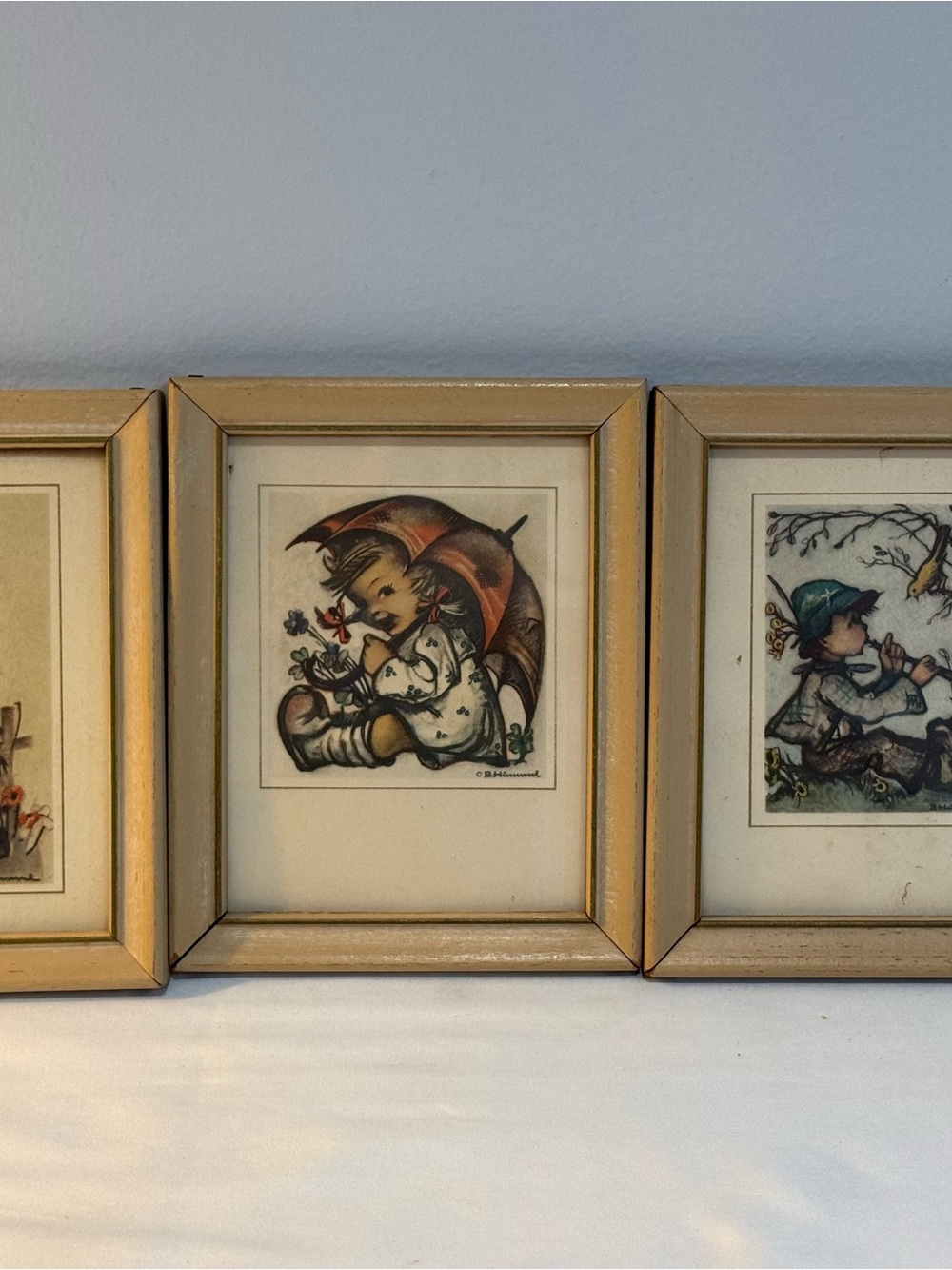 (3) Vintage Original Mini Hummel Prints Wall Decor  Wood Frames West Germany